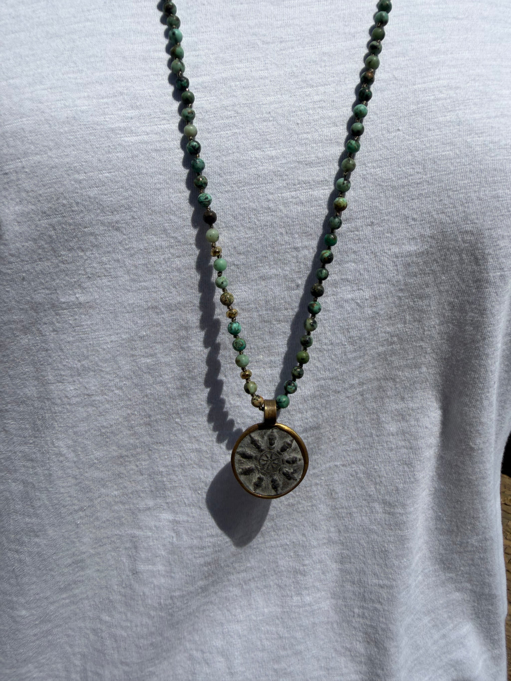 BOHO KETTING BUDDHA 4 MM BIG PENDANT AFRICAN TURQUISE