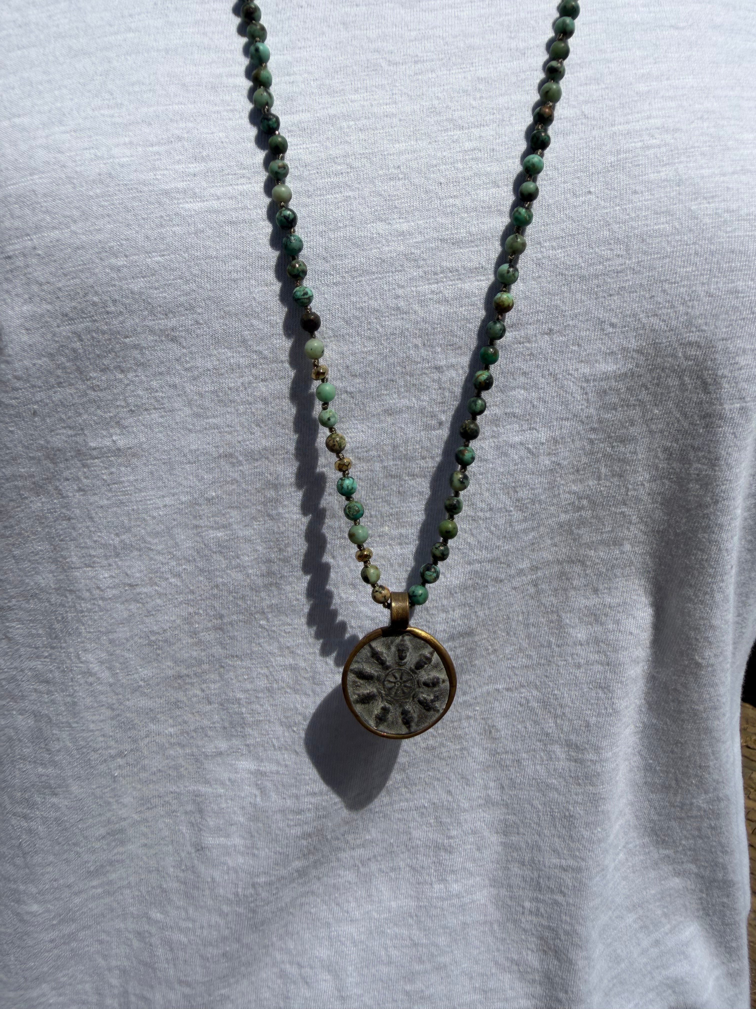 BOHO KETTING BUDDHA 4 MM BIG PENDANT AFRICAN TURQUISE