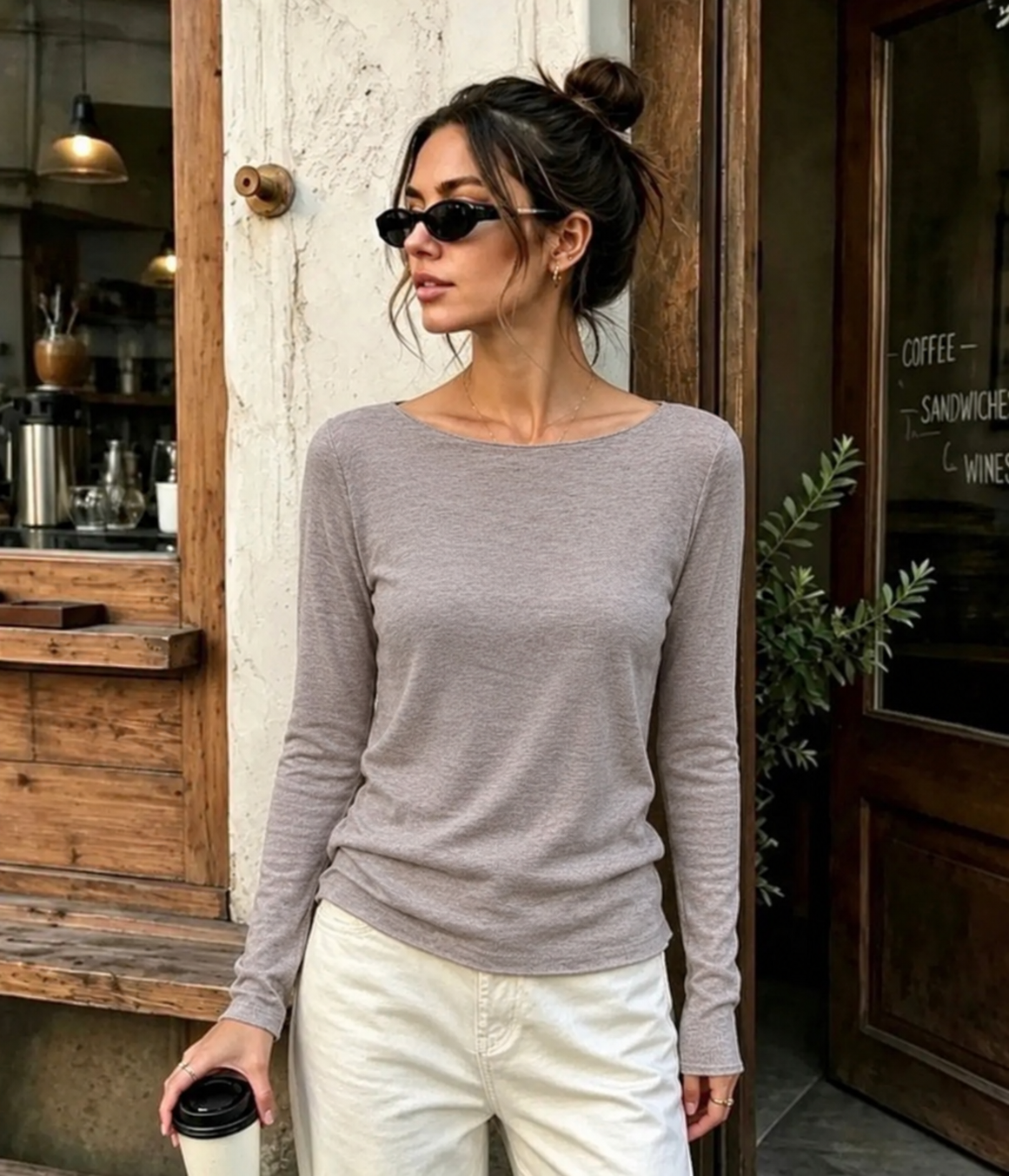 Basic Soft Cashmere Top zand
