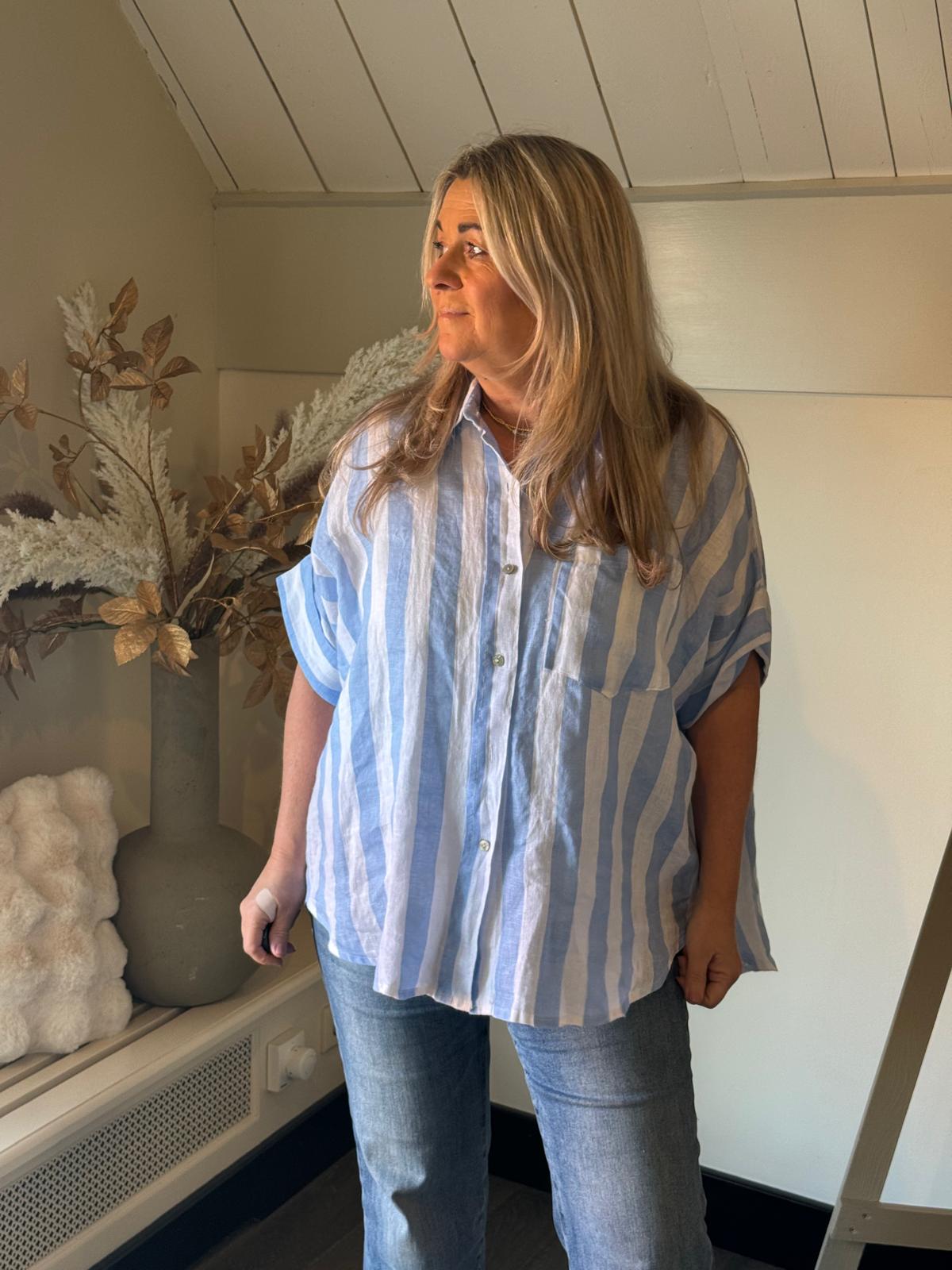 Linnen oversized blouse Lynn licht blauw
