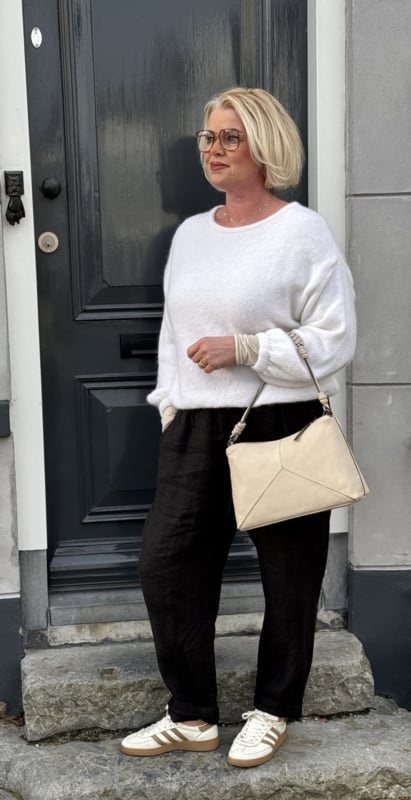 TWNS LIVINGSTONE PUFFED BOAT NECK SWEATER WHITE