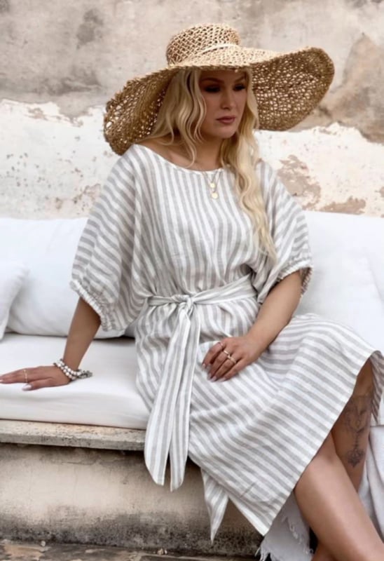 BYPIAS, BOHEMIANA JUNO STRIPES DRESS NATURAL