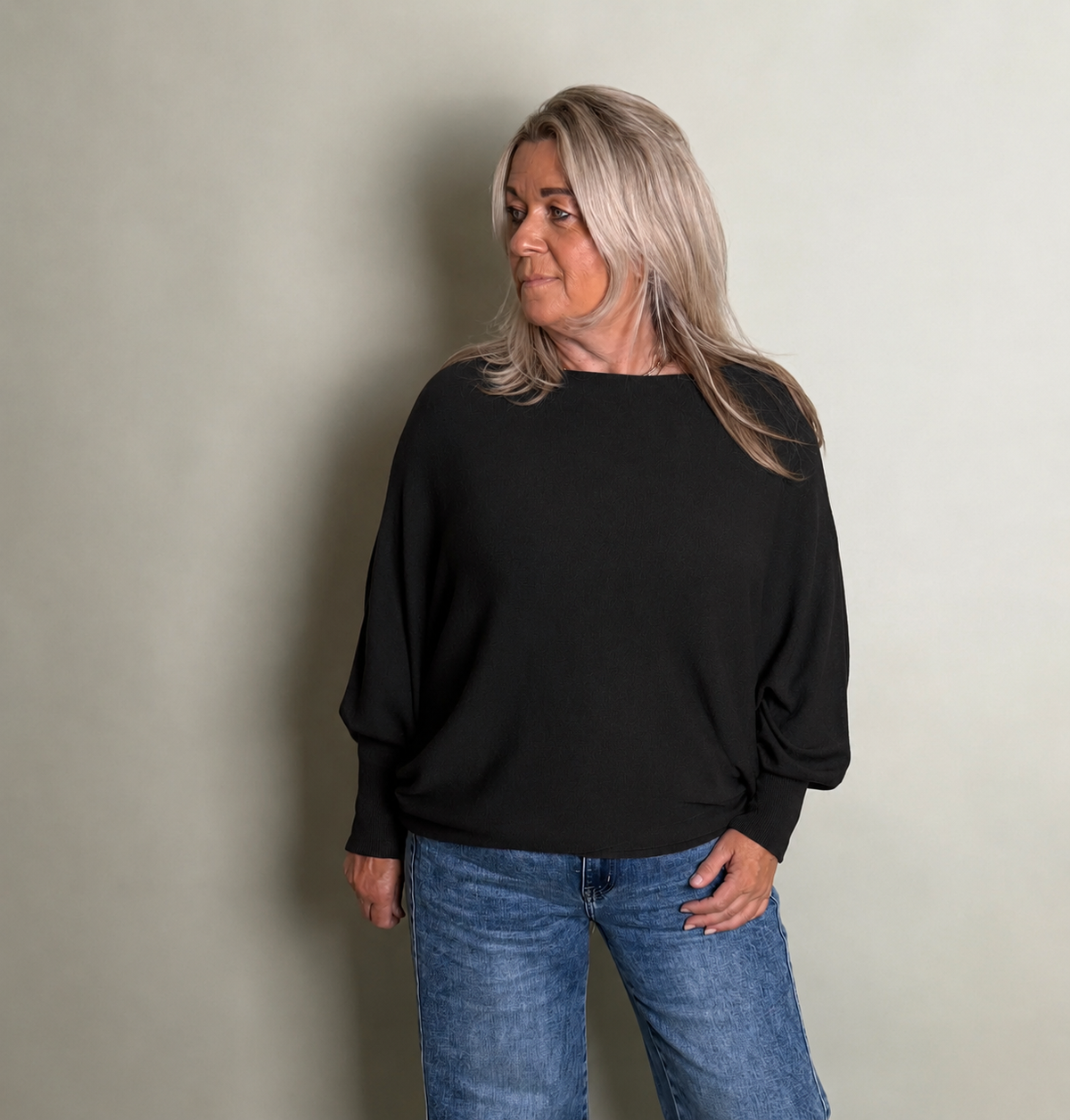 fijngebreide trui Batwing zwart Classic Beauty & Fashion