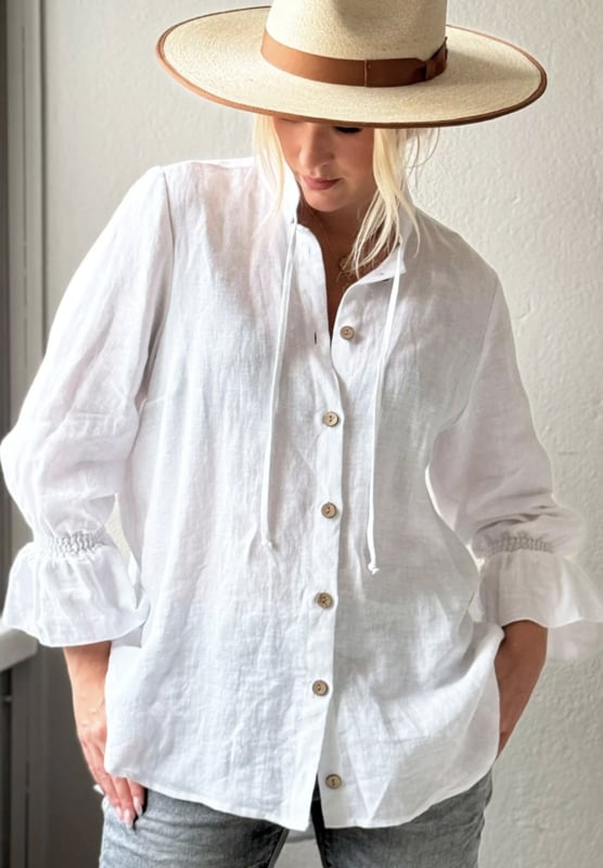 BYPIAS,  ELLITIA LINNEN BLOUSE WHITE