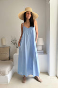 BYPIAS, BOHEMIANA  SUNNY ESCAPE LINNEN DRESS HEAVENLY BLUE