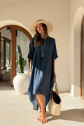BYPIAS BOHEMIANA Cassana linen kaftan navy