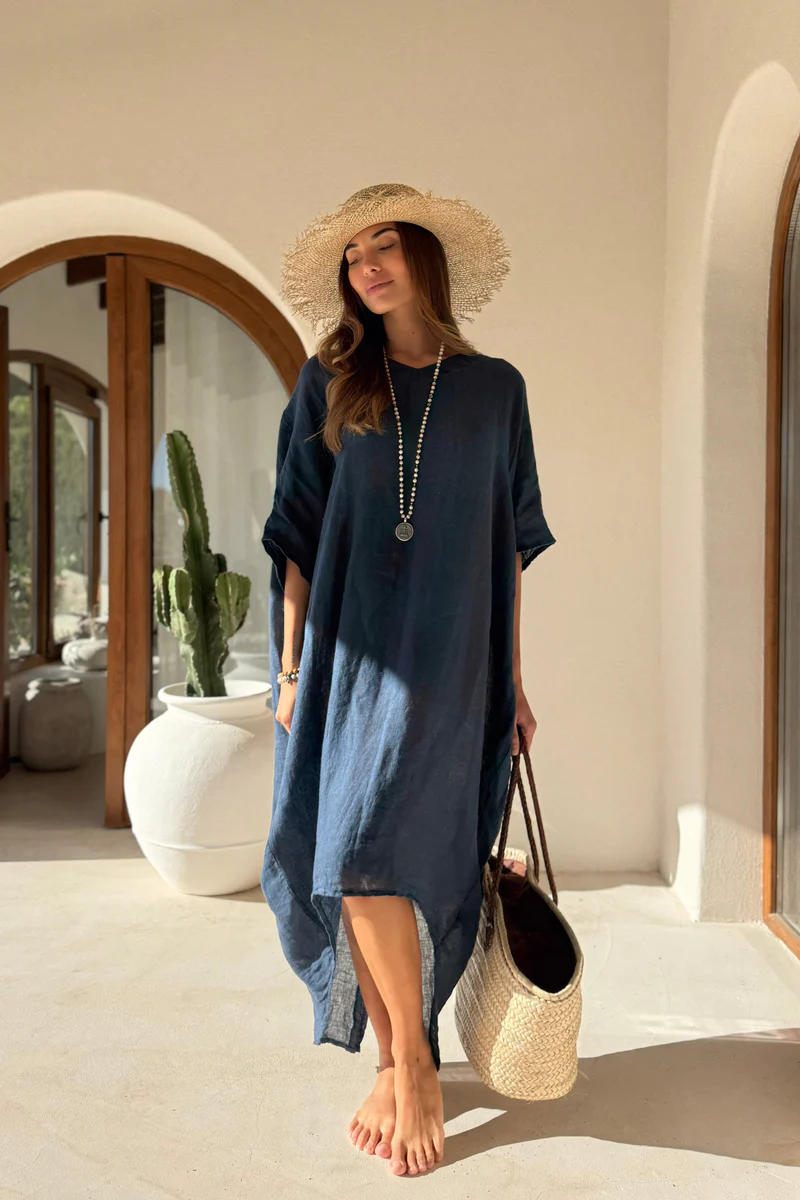 BYPIAS BOHEMIANA Cassana linen kaftan navy