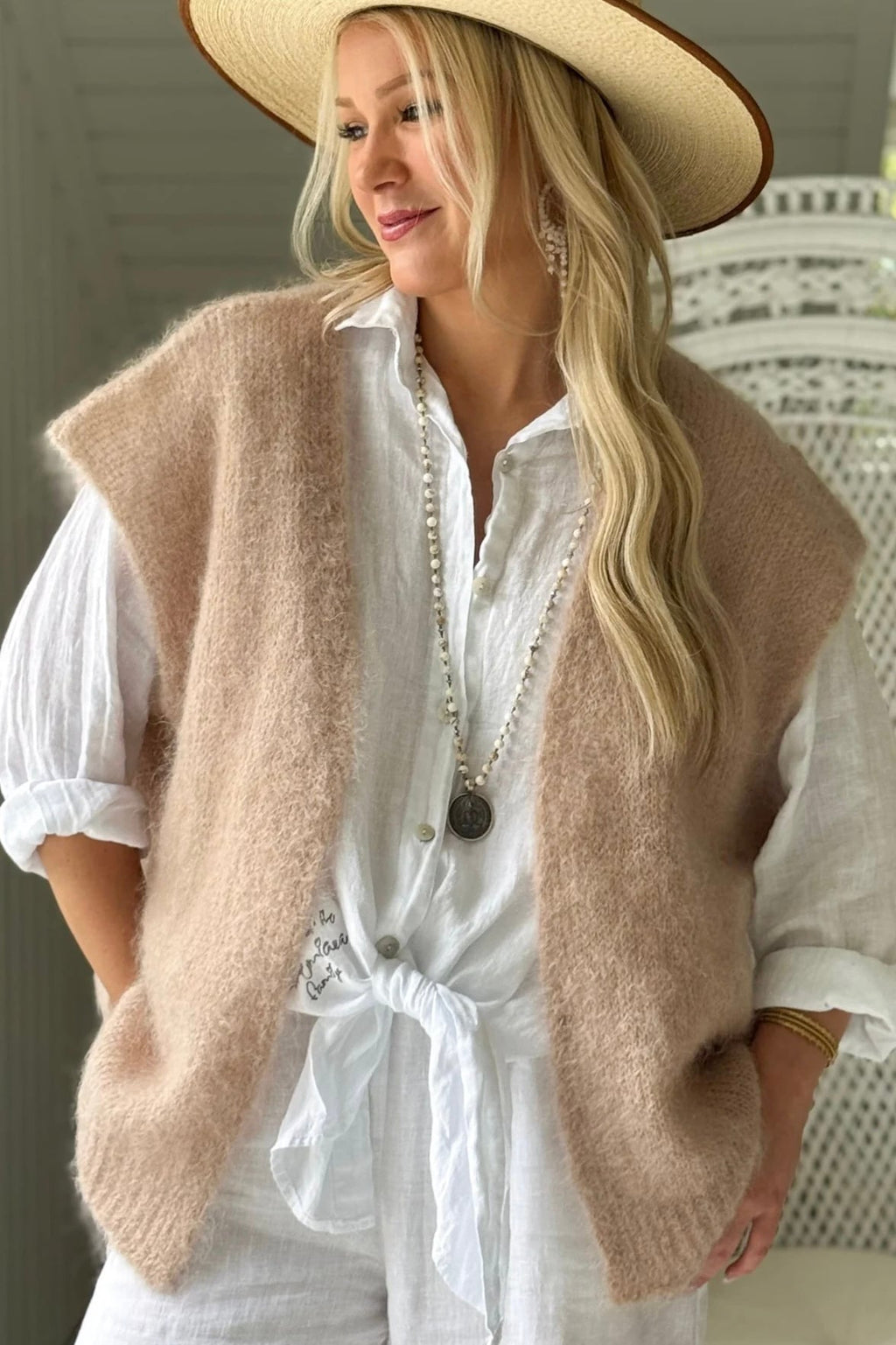 BYPIAS BOHEMIANA MALLORA MOHAIR VEST BEIGE