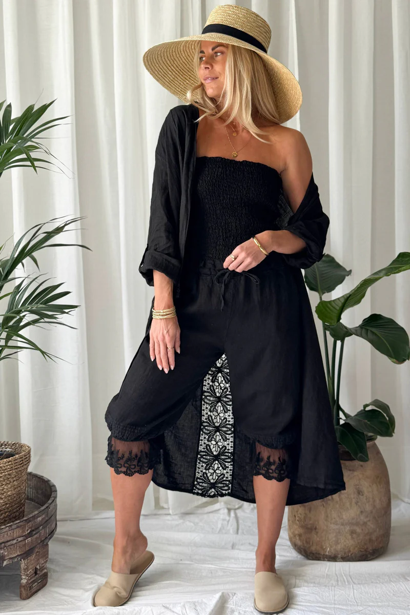 Bypias bohemiana Cora linen top zwart
