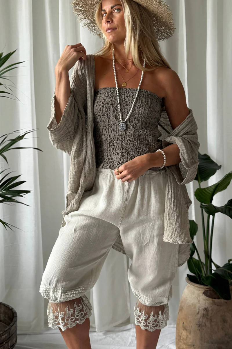 Bypias bohemiana Cora linen top taupe