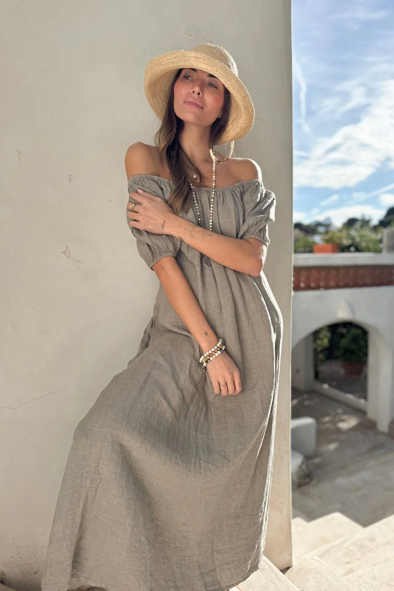 BYPIAS BOHEMIANA Secret Crush linen dress taupe