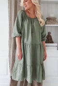 BYPIAS BOHEMIANA ABBY LINEN DRESS, OLIVE