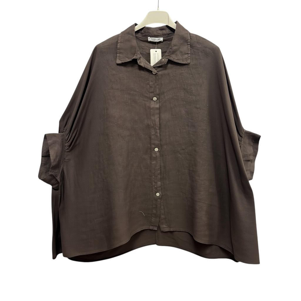 Linnen blouse model Debby chocolade