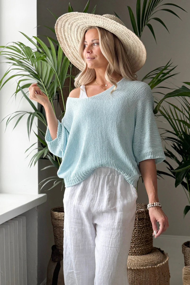 Bypias bohemiana sweater Deia light blue