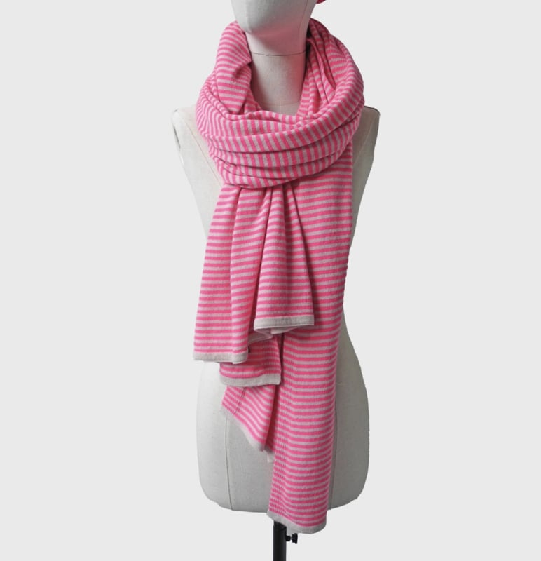 Scarfmania Cozy Chic Scarf Stripes Neon Pink Light Sand