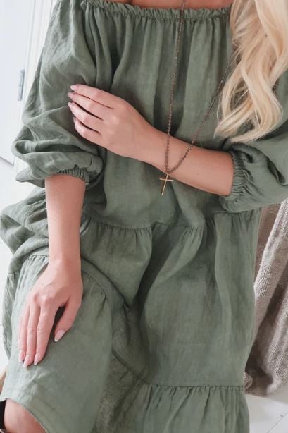 BYPIAS BOHEMIANA ABBY LINEN DRESS OLIVE
