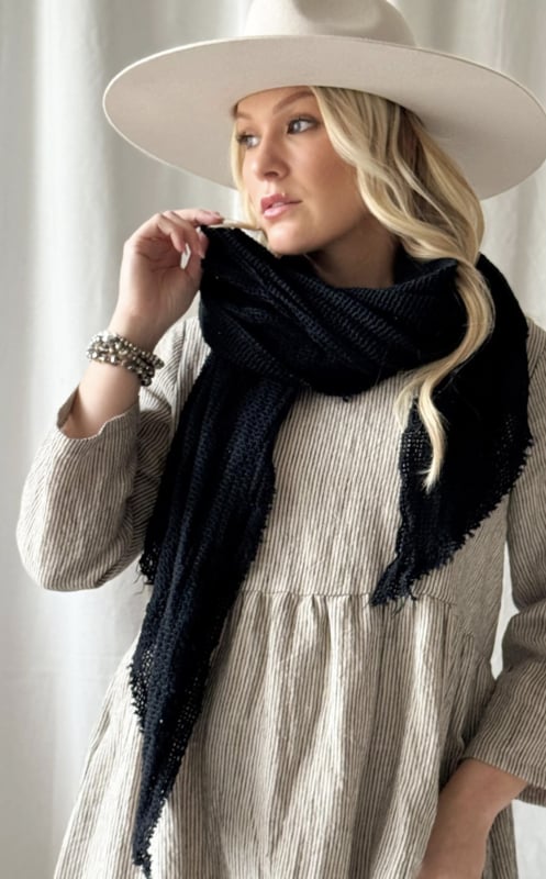 BYPIAS  BOHEMIANA CROCHET MESH SCARF BLACK