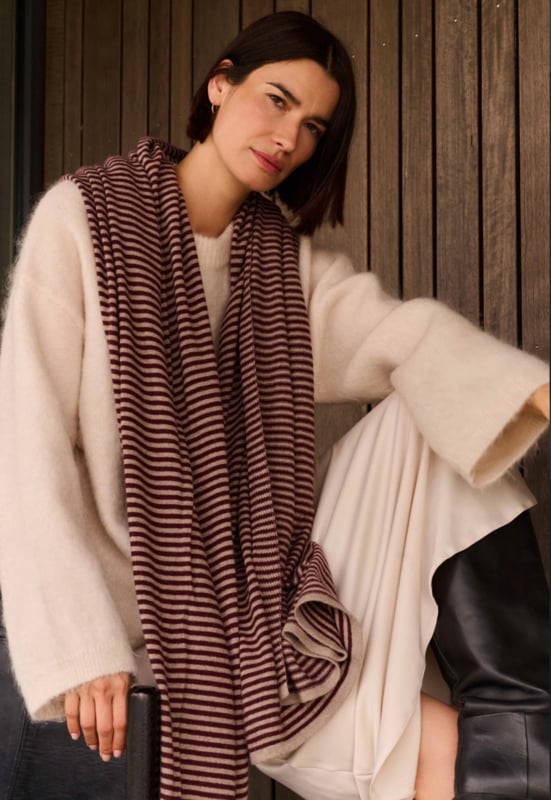 Scarfmania Cozy Chic Scarf Stripes Burgundy - Soft Taupe