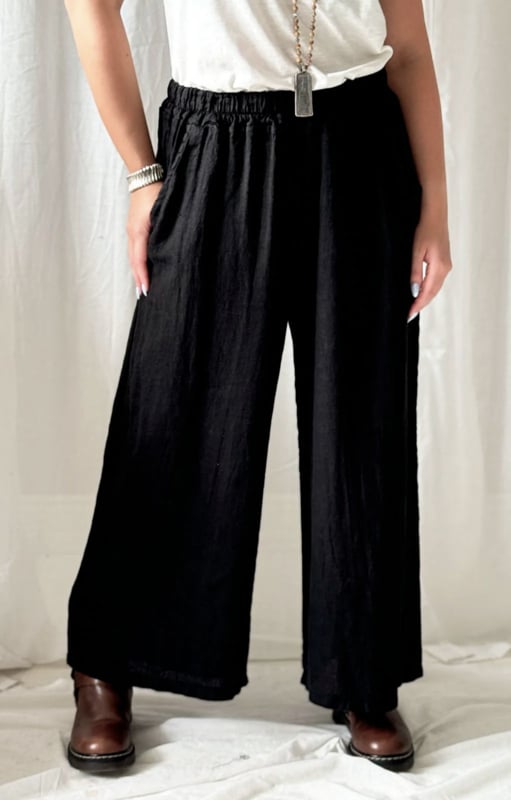 BYPIAS, BOHEMIANA , HAVANA LINEN PANTS, BLACK
