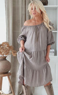 BYPIAS BOHEMIANA ABBY LINEN DRESS, TAUPE