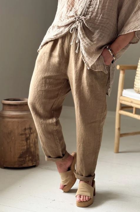 BYPIAS BOHEMIANA LINNEN JOGGER SAVANNA