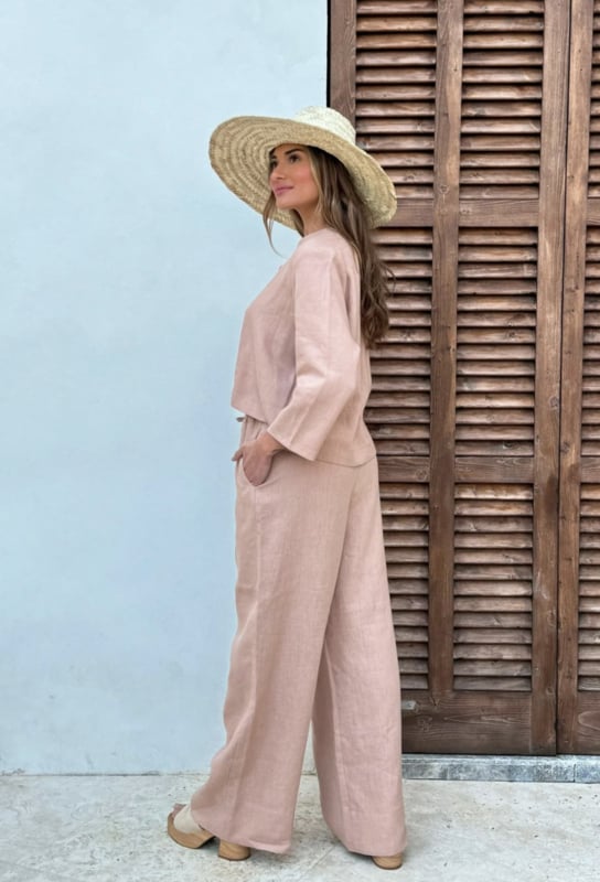 BYPIAS MALLORCA LINNEN BROEK POWDER