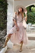 BYPIAS BOHEMIANA Hacienda linen dress light pink