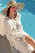 BYPIAS Bohemiana Hallie linen kaftan white beige