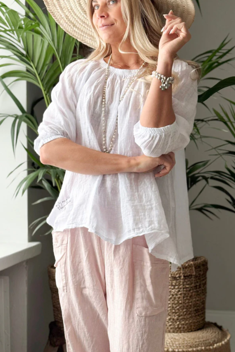 BYPIAS BOHEMIANA LINNEN BLOUSE LILY WHITE