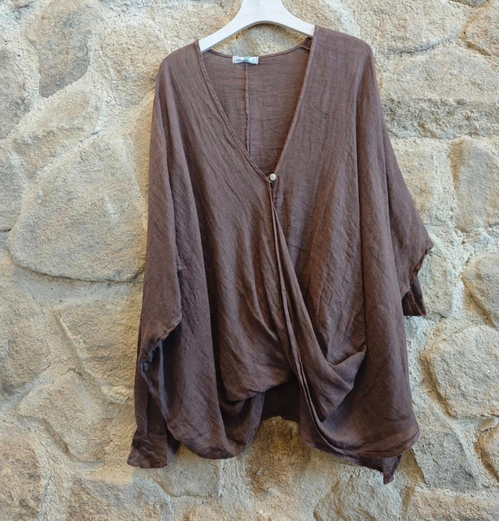 Linnen blouse model Logan chocolade Classic Beauty & Fashion