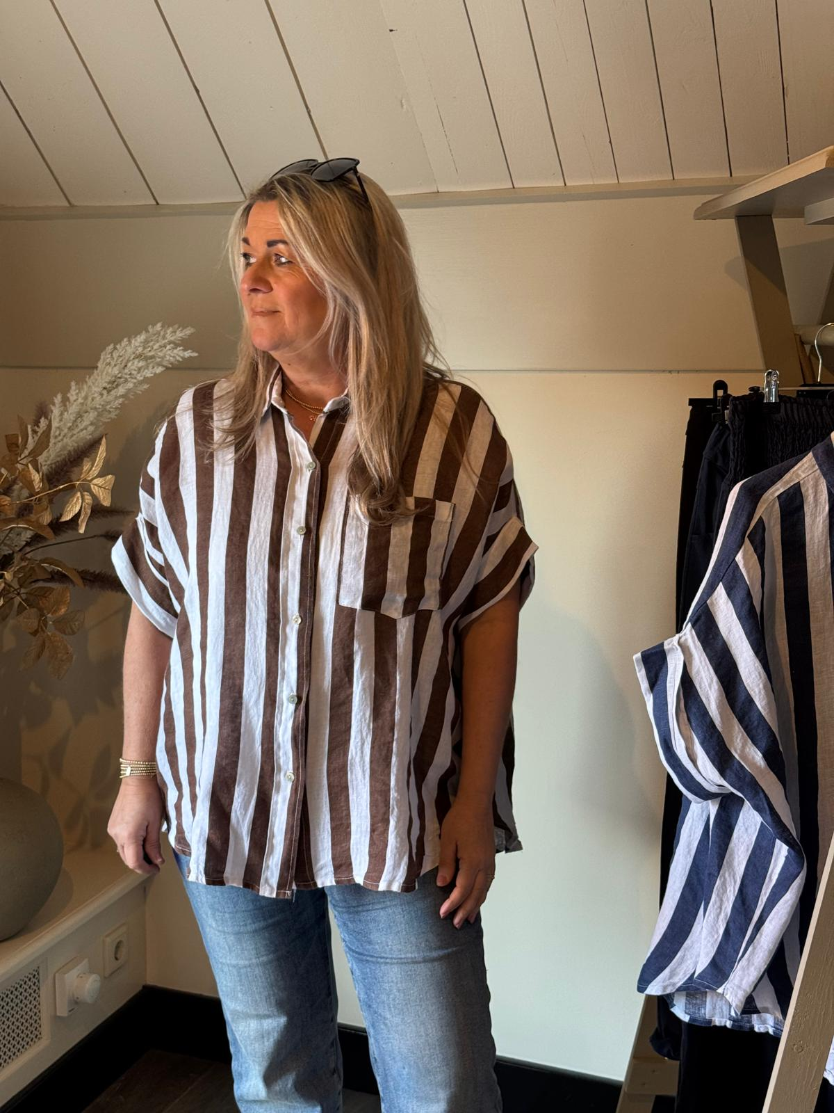 Linnen oversized blouse Lynn Chocolade