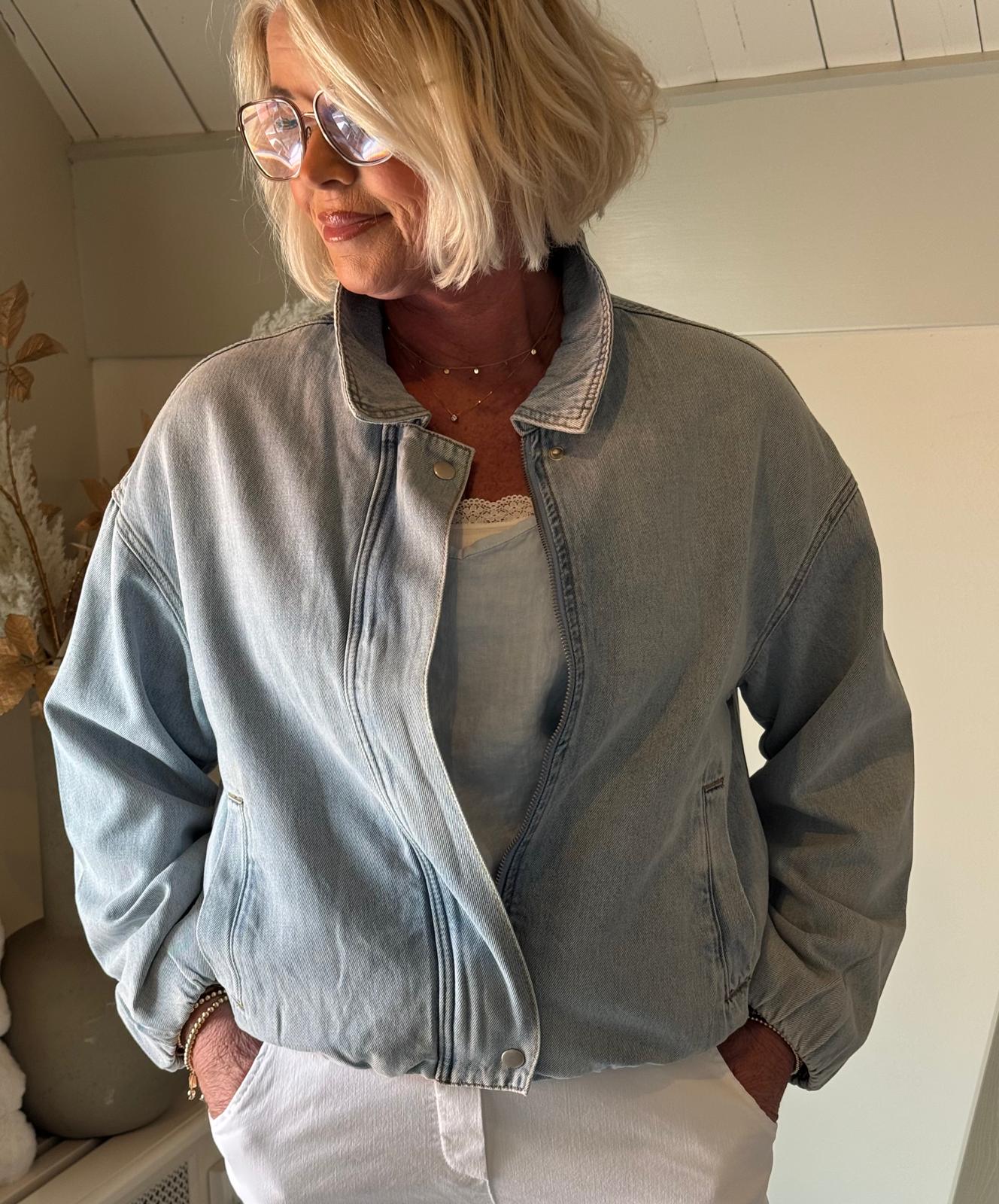 Bomber Jeans Jacket Noa Sky Blue