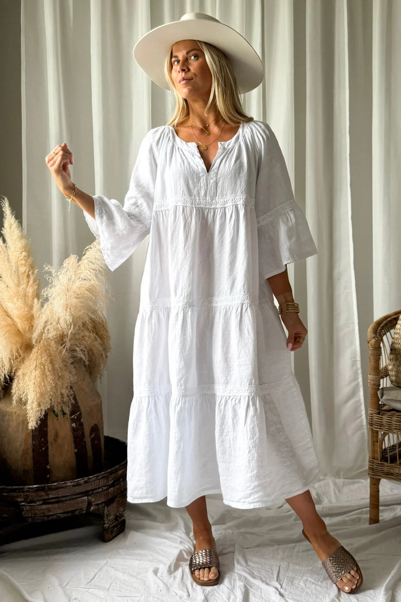 Bypias bohemiana Octavia linen dress wit