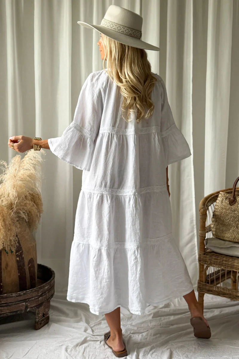 Bypias bohemiana Octavia linen dress wit