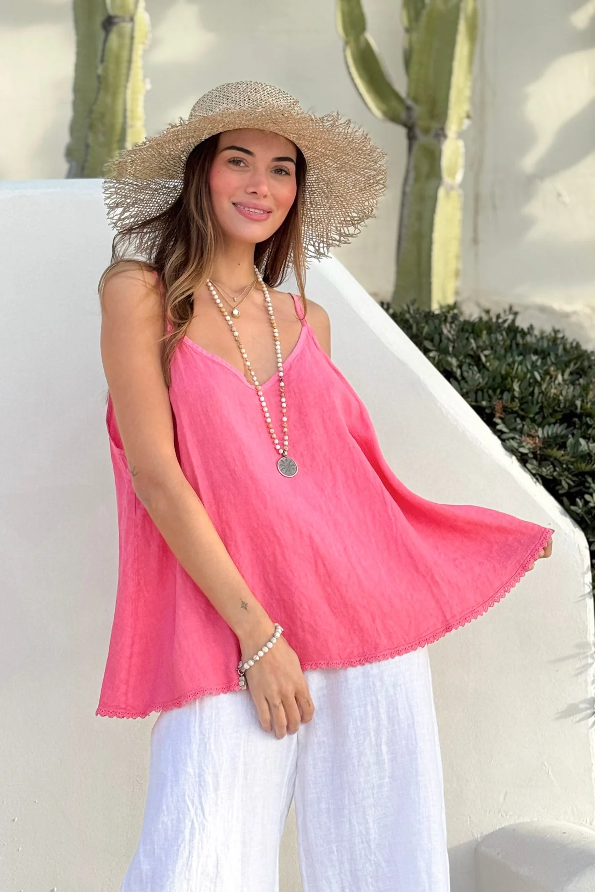 BYPIAS BOHIEMIANA PEONY LINNEN TOP MALIBU PINK