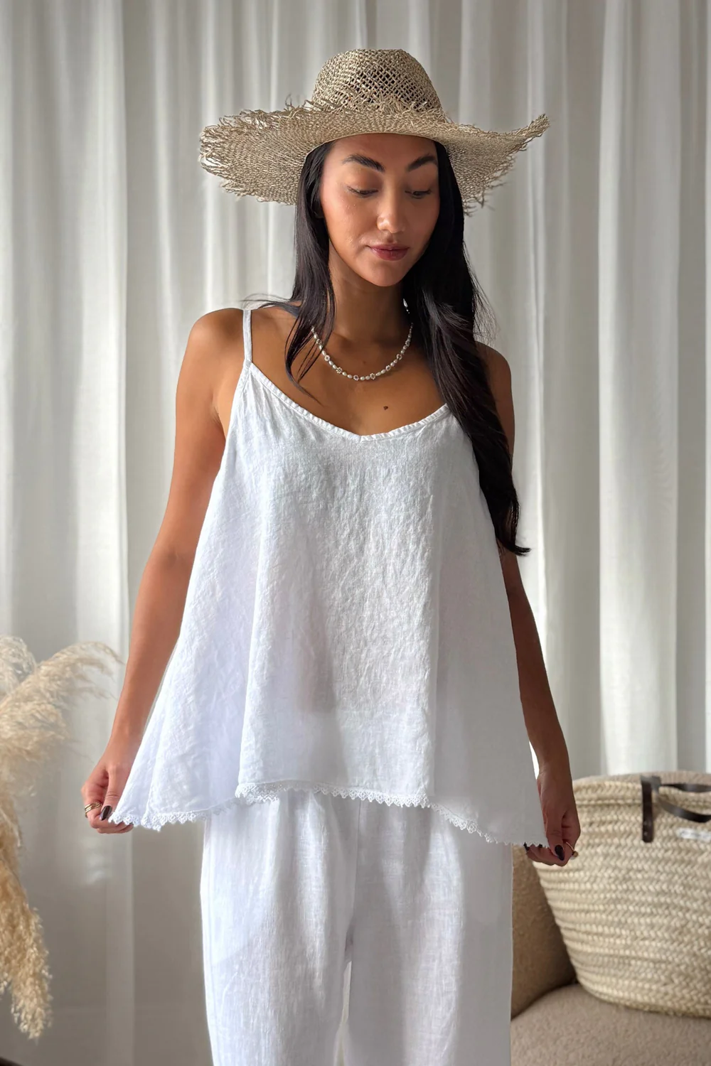 BOHIEMIANA. PEONY LINEN TOP SAVANNA