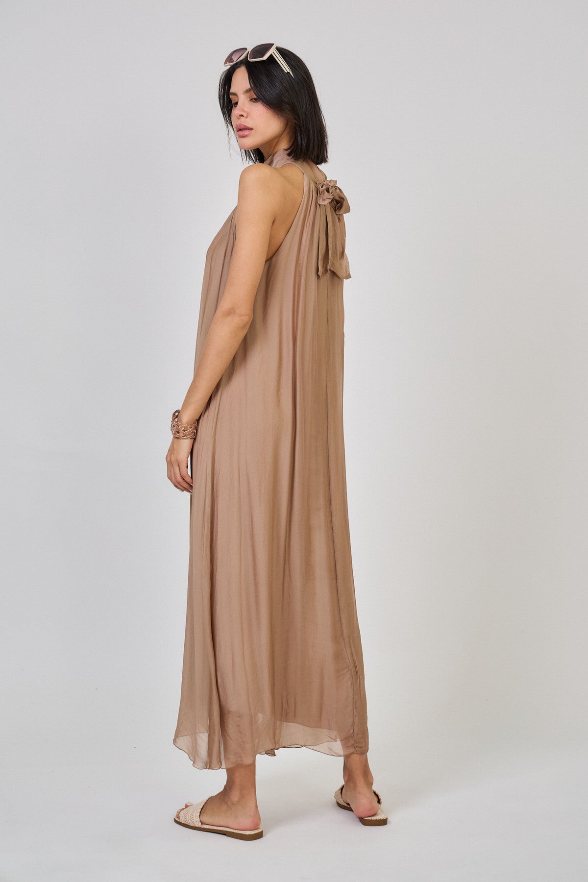 Jurk silk dress taupe