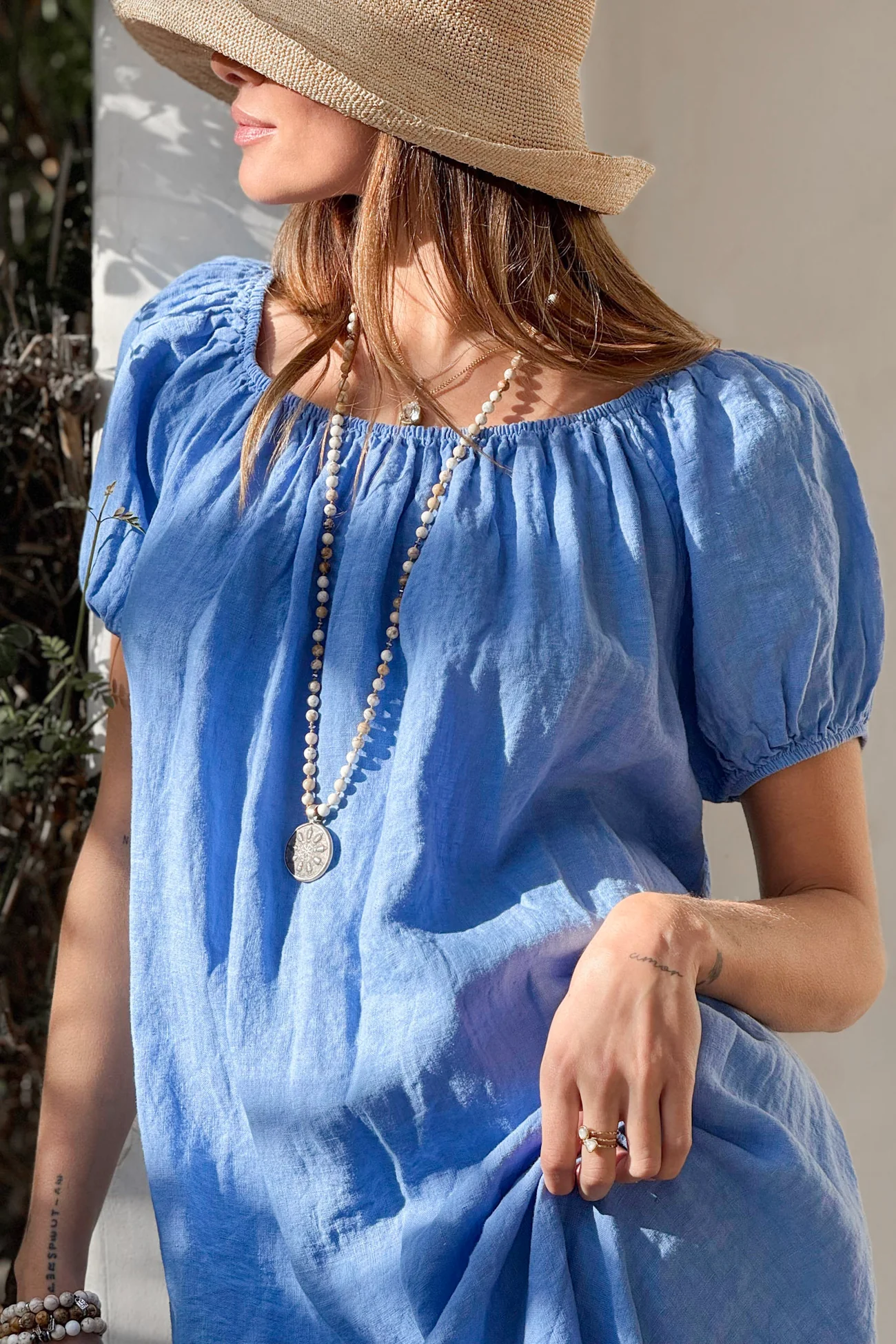 BYPIAS BOHEMIANA Secret Crush linen dress heavenly blue