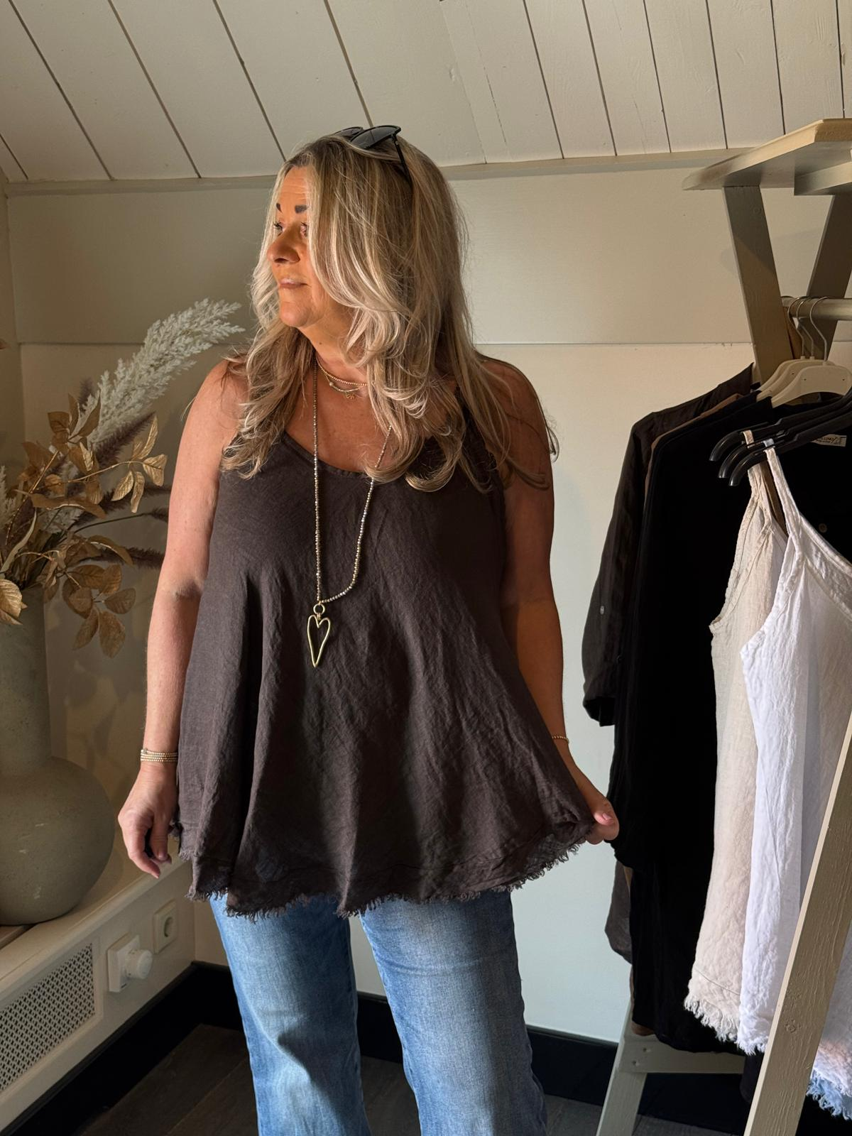 Linnen top Sunny chocolade