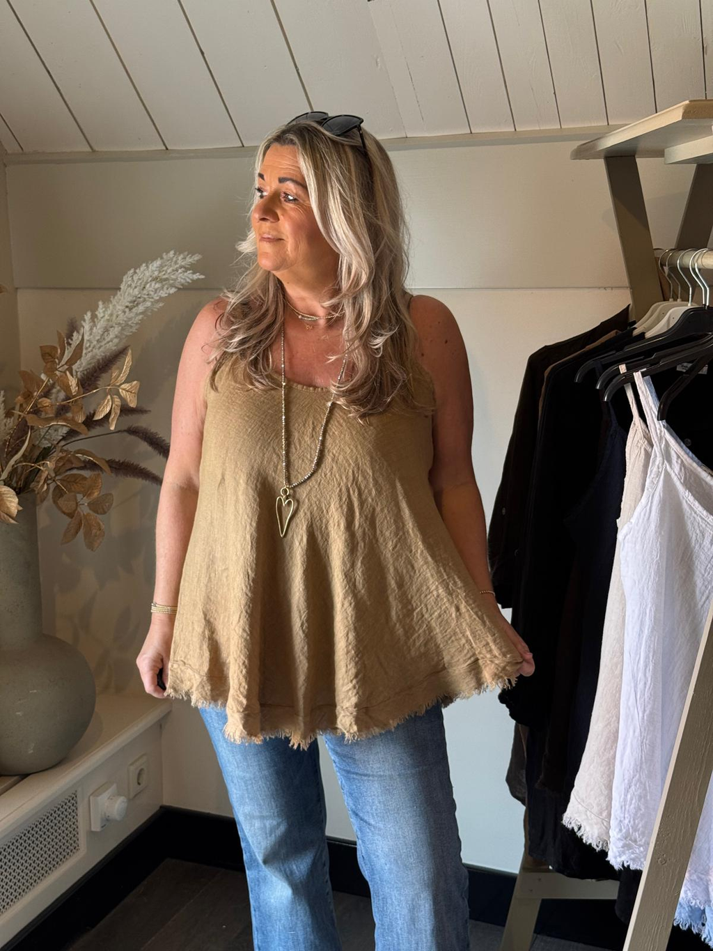 Linnen top Sunny camel