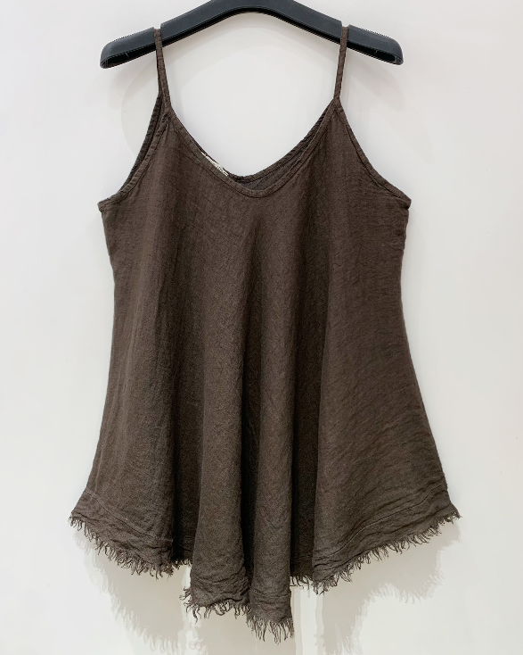 Linnen top Sunny chocolade
